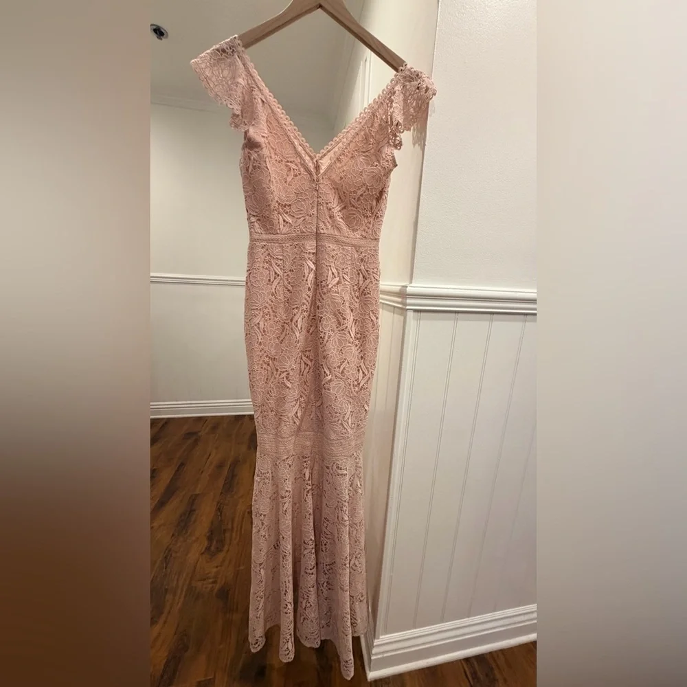 NWT Monique Lhuillier Blush Lace Maxi Dress Gown Sz 4 - Picture 4 of 10